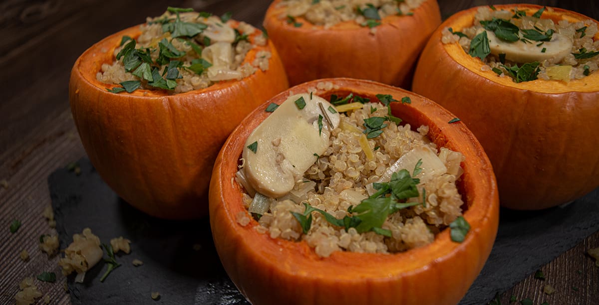 Quinoa & Mushroom Stuffed Mini Pumpkins | Recipe | Highline Mushrooms