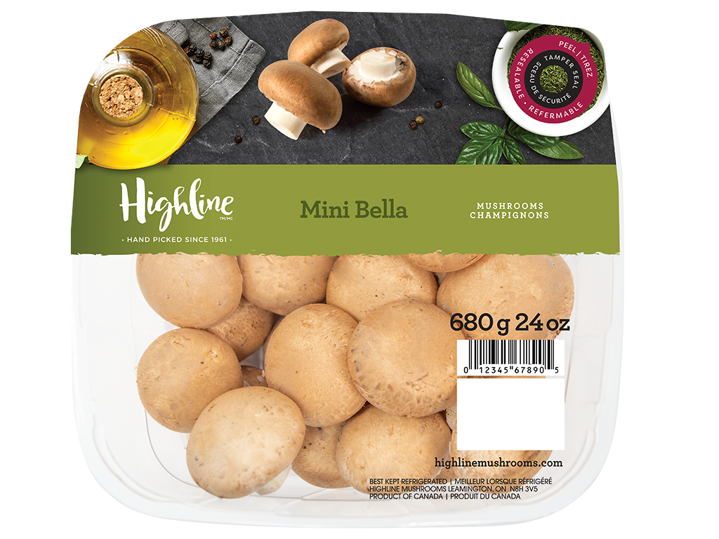 Mini Bella Topseal 24oz Whole Highline Mushrooms