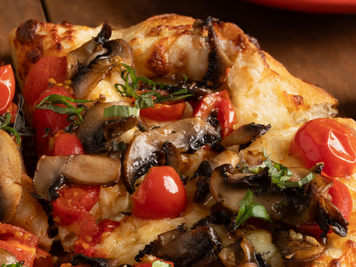 Mushroom, Mozzarella, and Cherry Tomato Pizza