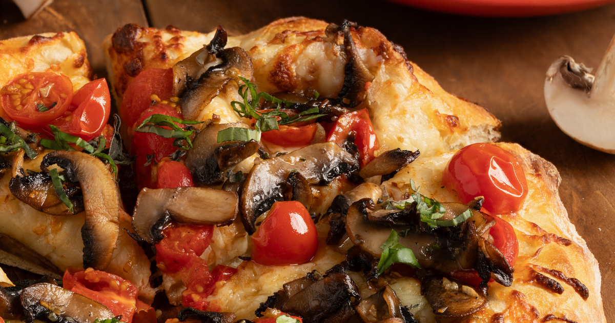 Mushroom, Mozzarella, and Cherry Tomato Pizza
